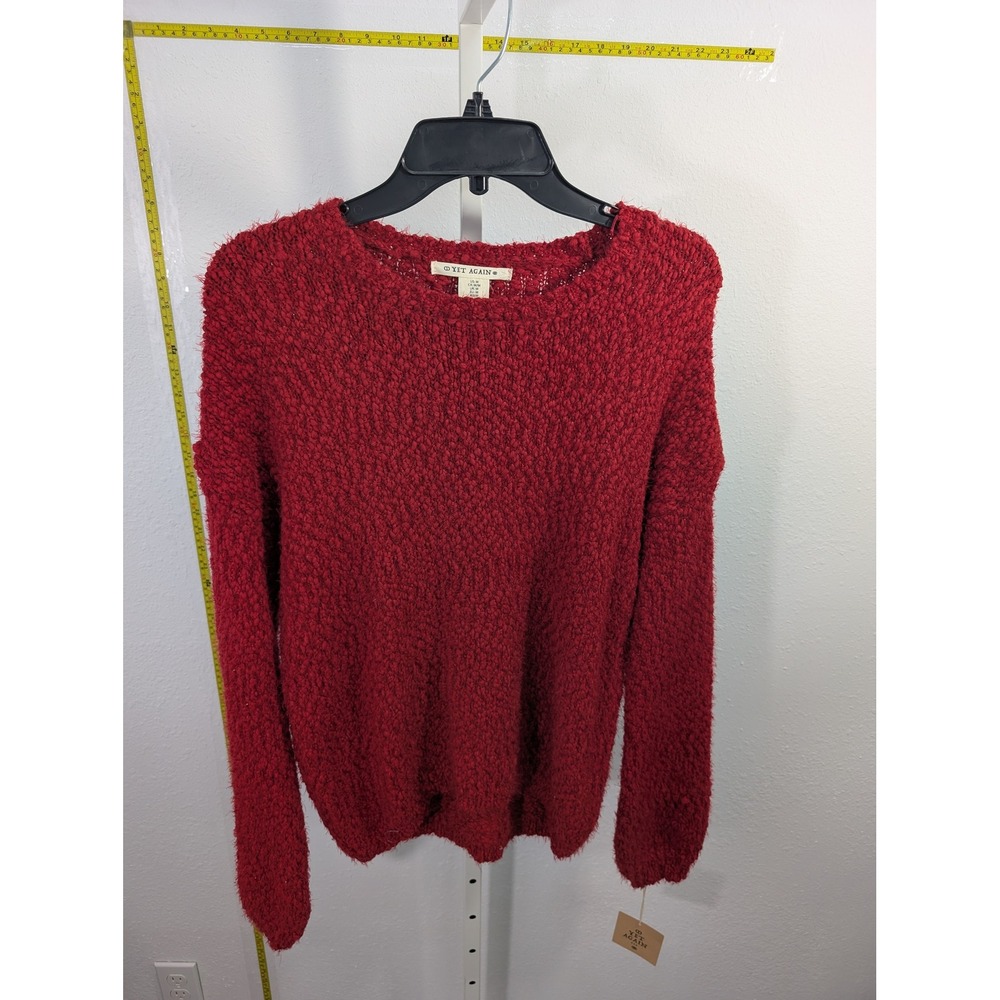 Yet Again Womens Popcorn‎ Knit Crew Neck Sweater Wine Red Size M NWT